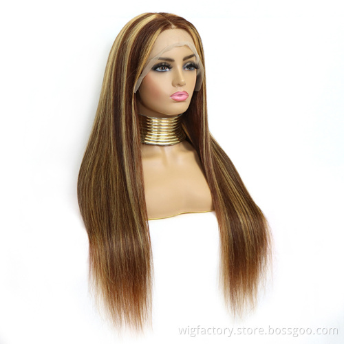 cheap price transparent t part human wigs,blond 4/27 color 13*1*6 lace t part human hair wigs, colored human hair wigs 30inch